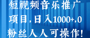 短视频音乐推广项目，日入1000+，0粉丝人人可操作！【视频教程】看最鲜网，看新知识-提供各类互联网项目，互联网副业，职场技能课程，股票期货投资, 校园课程，升学考试等有价值的知识看最鲜网，看新知识