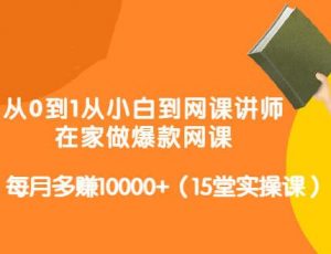 从0到1从小白到网课讲师：在家做爆款网课，每月多赚10000+（15堂实操课）看最鲜网，看新知识-提供各类互联网项目，互联网副业，职场技能课程，股票期货投资, 校园课程，升学考试等有价值的知识看最鲜网，看新知识