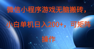 微信小程序游戏无脑搬砖，单设备日入200+，可矩阵操作看最鲜网，看新知识-提供各类互联网项目，互联网副业，职场技能课程，股票期货投资, 校园课程，升学考试等有价值的知识看最鲜网，看新知识