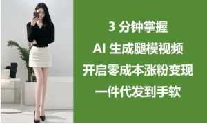 3分钟掌握AI生成腿模视频，开启0成本涨粉变现，一件代发到手软看最鲜网，看新知识-提供各类互联网项目，互联网副业，职场技能课程，股票期货投资, 校园课程，升学考试等有价值的知识看最鲜网，看新知识