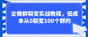 企微群裂变实战教程，低成本从0裂变100个群的看最鲜网，看新知识-提供各类互联网项目，互联网副业，职场技能课程，股票期货投资, 校园课程，升学考试等有价值的知识看最鲜网，看新知识