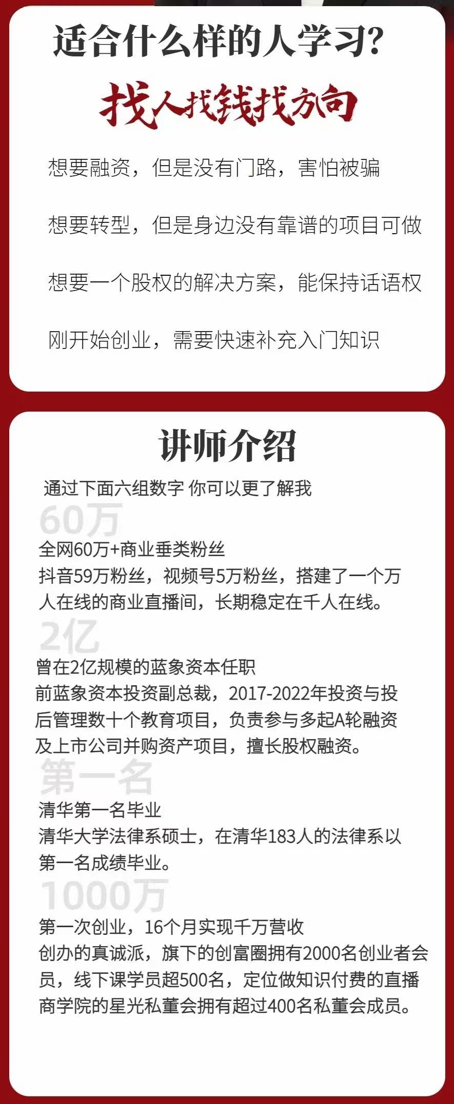 老板必学的商业实操课，找人、找钱、找方向