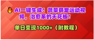 AI一键生成！蔬菜萌宠运动视频，治愈系的天花板！单日变现1000+（附教程）看最鲜网，看新知识-提供各类互联网项目，互联网副业，职场技能课程，股票期货投资, 校园课程，升学考试等有价值的知识看最鲜网，看新知识