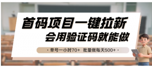 首码项目一键拉新，会用验证码就能做，单号一小时70+，批量做每天500+看最鲜网，看新知识-提供各类互联网项目，互联网副业，职场技能课程，股票期货投资, 校园课程，升学考试等有价值的知识看最鲜网，看新知识