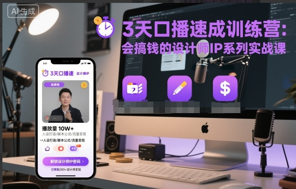 3天口播速成训练营，会搞钱的设计师IP系列实战课看最鲜网，看新知识-提供各类互联网项目，互联网副业，职场技能课程，股票期货投资, 校园课程，升学考试等有价值的知识看最鲜网，看新知识