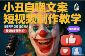 小丑自嘲文案短视频制作教学，情感共鸣引停留点赞关注，快速起号涨粉看最鲜网，看新知识-提供各类互联网项目，互联网副业，职场技能课程，股票期货投资, 校园课程，升学考试等有价值的知识看最鲜网，看新知识
