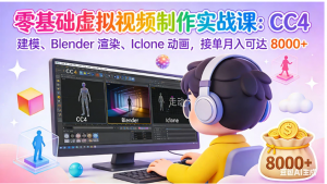 零基础虚拟视频制作实战课：CC4 建模、Blender 渲染、Iclone 动画，接单月入可达 8000+看最鲜网，看新知识-提供各类互联网项目，互联网副业，职场技能课程，股票期货投资, 校园课程，升学考试等有价值的知识看最鲜网，看新知识
