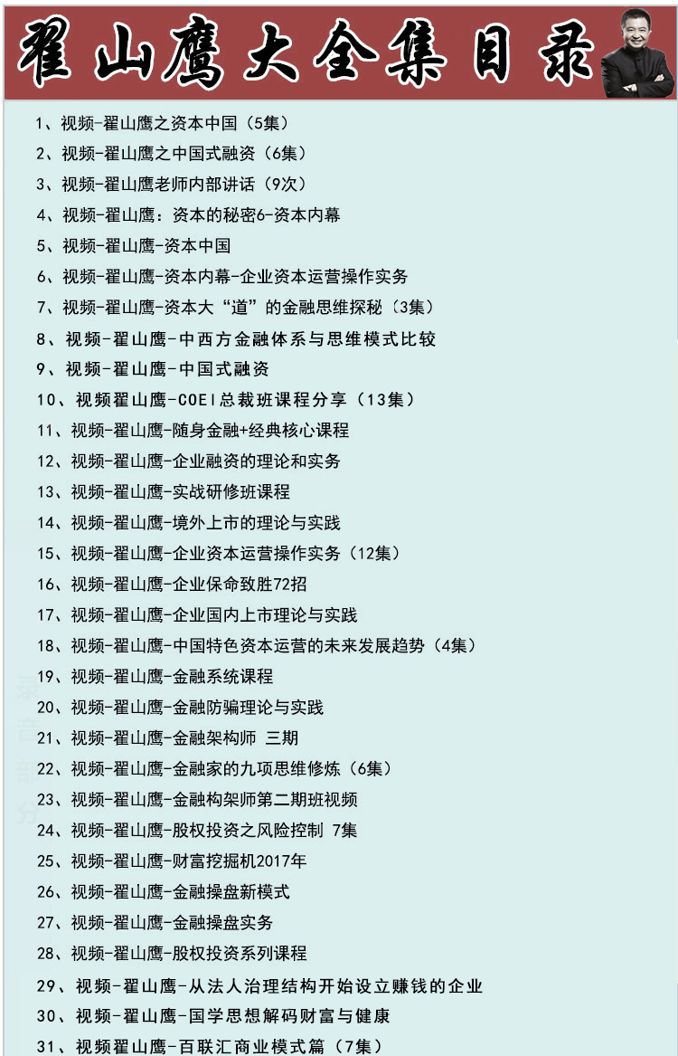 翟山鹰商业金融投资资本运作，企业管理的高端视频音频课程全集